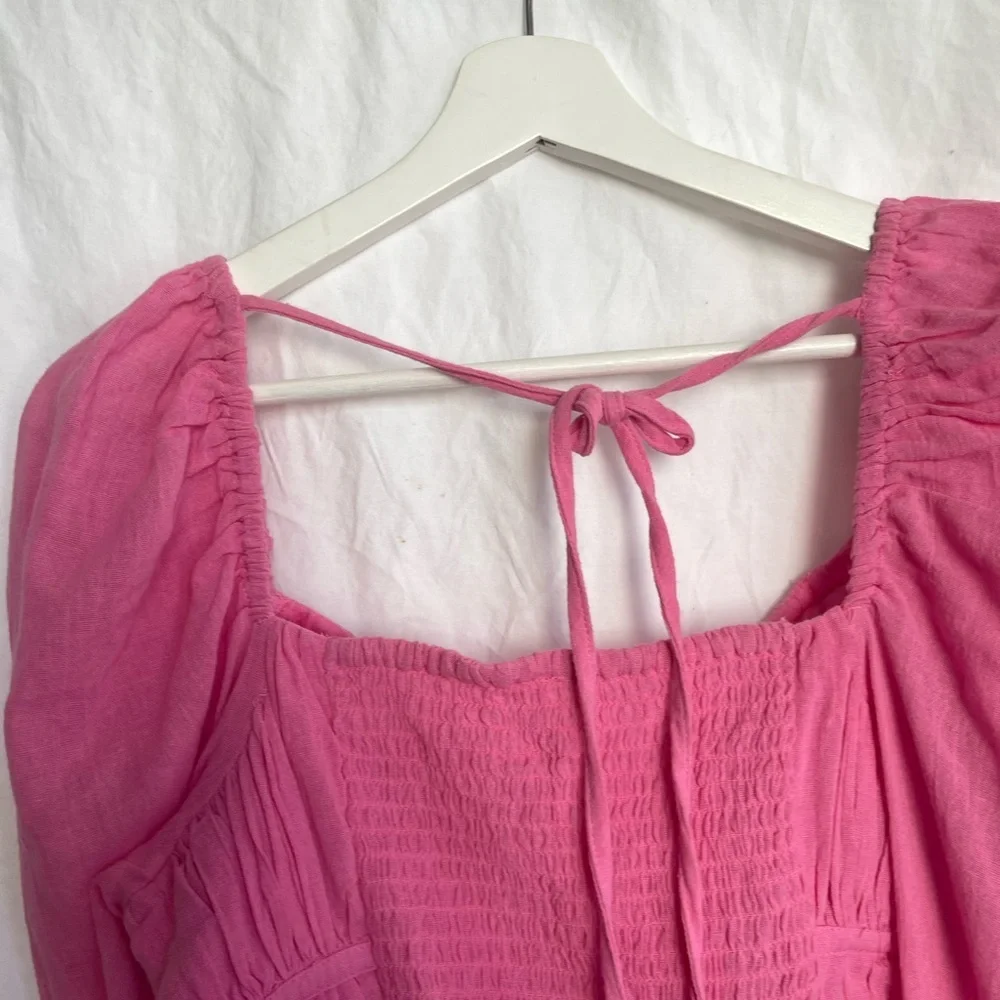 Free People Chloe Aurora Romantic Smocked Peplum Blouse Boho Coquette Size S